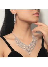 Silver Rhinestone Tassel Earrings & Necklace